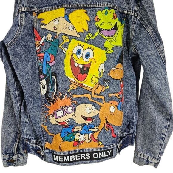 Members Only X Nickelodeon Denim Jacket Sz M Rugrats SpongeBob Grunge Y2K Casual - Picture 5 of 14